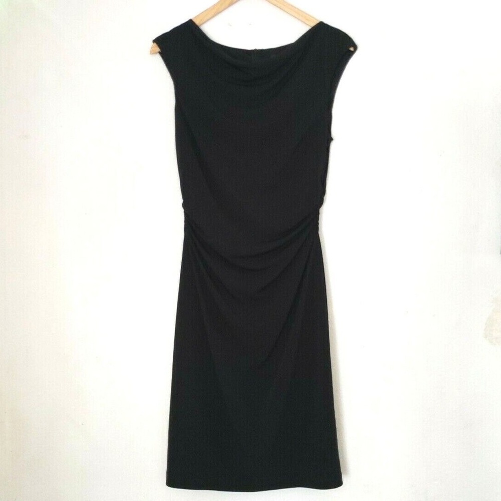David Meister Black Ruched Cowl Neck Sheath Dress Sleeveless, size 10